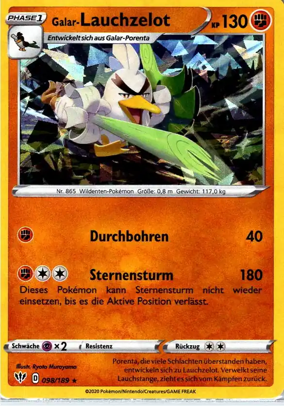 Galar-Lauchzelot (DAA 098) – Pokemon Cracked Ice Holo Karte aus Flammende Finsternis Deutsch
