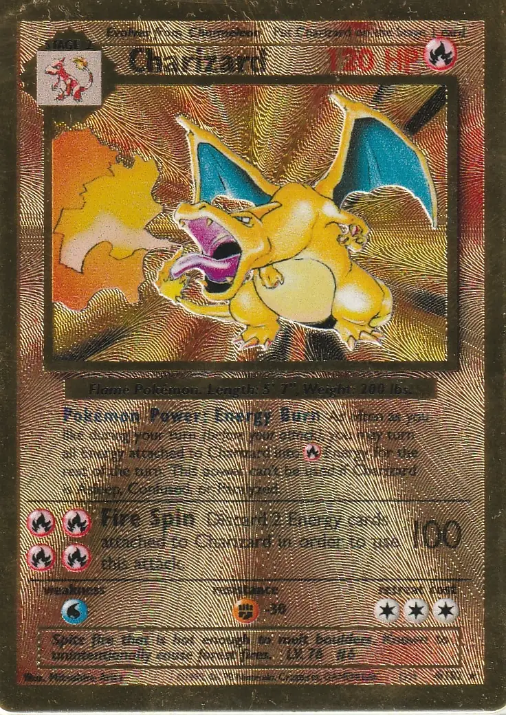 Charizard (CEL BS 4) – Pokémon Glurak Gold Karte aus Celebrations (Base Set) in Englisch aus Metall