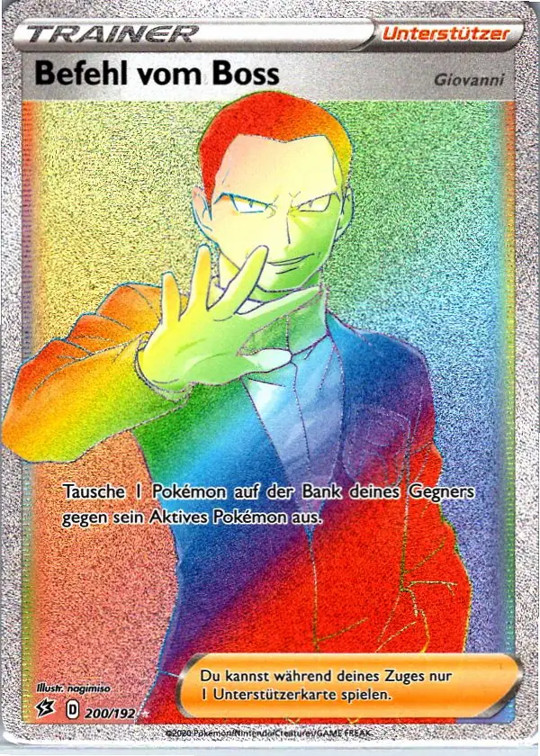 Befehl vom Boss Giovanni (RCL 200) – Pokémon Trainer Rainbow Karte aus Clash der Rebellen Deutsch