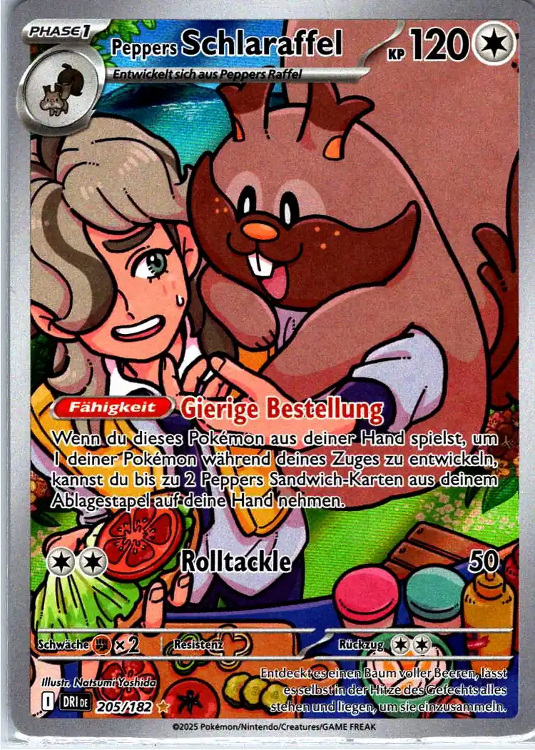 Peppers Schlaraffel (DRI 205) – Pokemon Illustration Rare Karte aus Ewige Rivalen Deutsch
