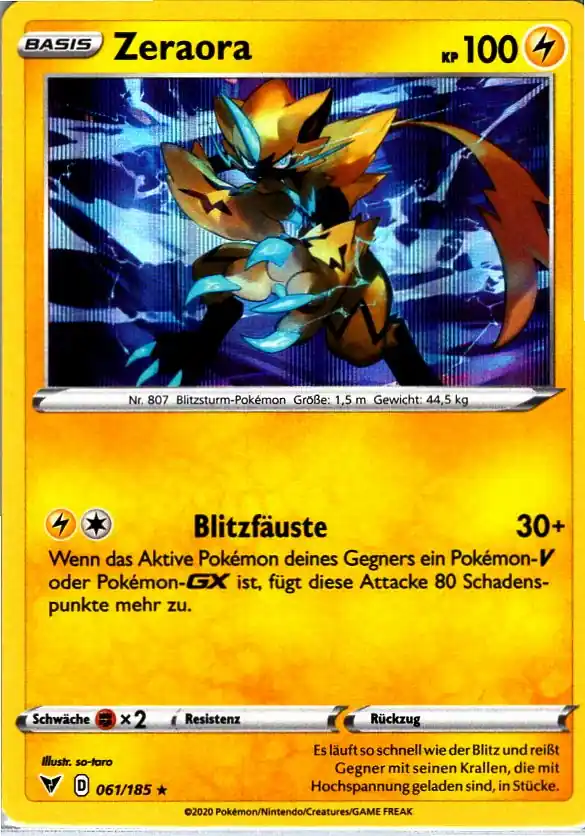 Zeraora (VIV 061) – Pokemon Holo Karte aus Farbenschock Deutsch