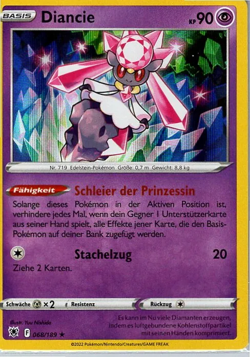 Diancie (ASR 068) – Pokemon Holo Karte aus Astralglanz Deutsch