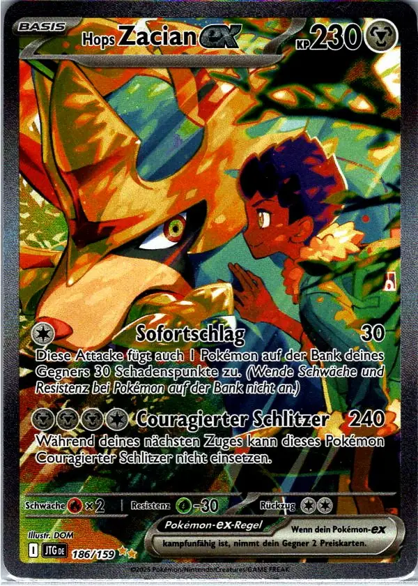 Hops Zacian EX (JTG 186) – Pokémon Special Illustration Rare Karte aus Reisegefährten Deutsch