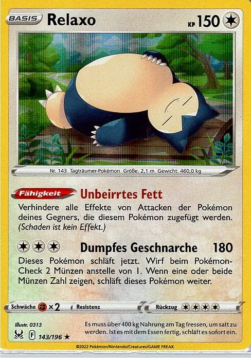 Relaxo (LOR 143) – Pokemon Holo Karte aus Verlorener Ursprung Deutsch	