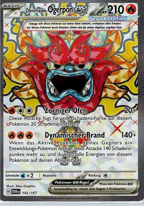 Ofenmaske-Ogerpon EX (TWM 192) – Pokemon Full Art Karte aus Maskerade im Zwielicht Deutsch