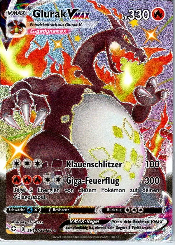Glurak VMAX (SHF SV107) – Pokémon Shiny Full Art Karte aus Glänzendes Schicksal Deutsch