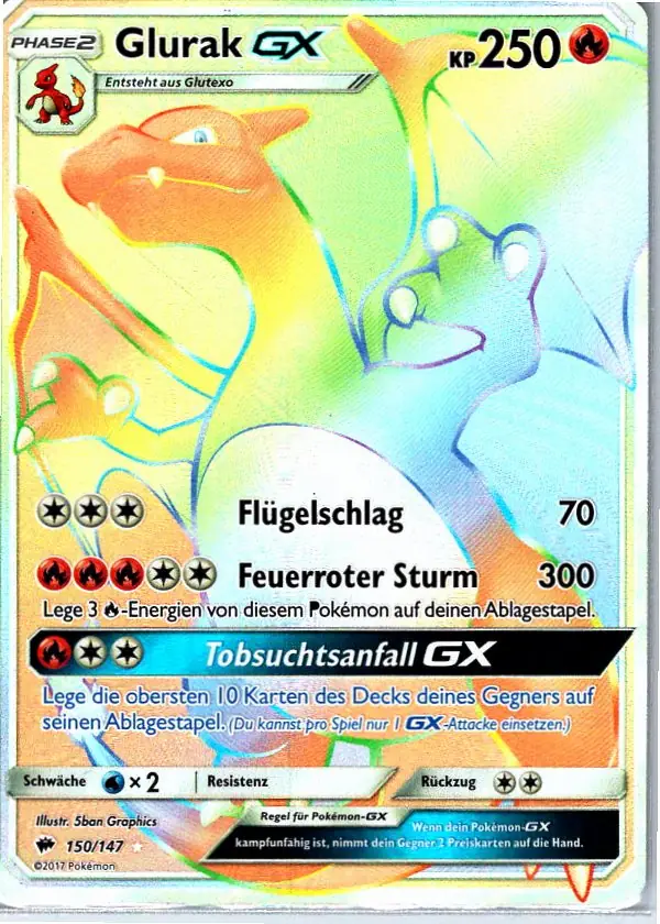 Glurak GX (BUS 150) – Pokémon Rainbow Karte aus Nacht in Flammen Deutsch