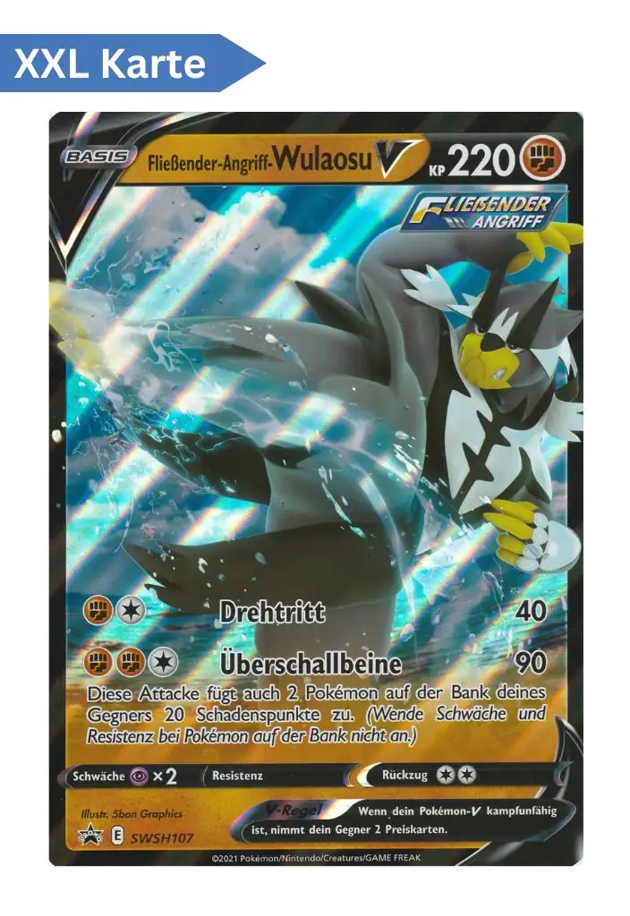 Fließender-Angriff-Wulaosu V (SWSH 107 XXL) – XXL Pokémon Jumbo Karte in Deutsch
