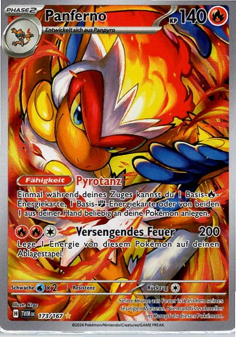 Panferno (TWM 173) – Pokemon Illustration Karte aus Maskerade im Zwielicht Deutsch