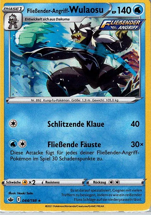 Fließender-Angriff-Wulaosu (CRE 044) – Pokemon Holo Karte aus Schaurige Herrschaft Deutsch