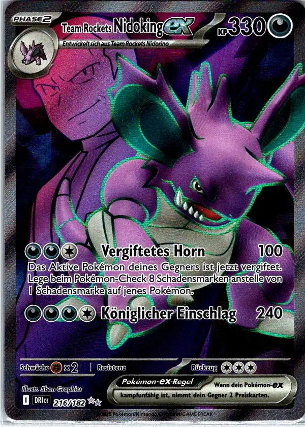 Team Rockets Nidoking EX (DRI 216) – Pokémon Full Art Karte aus Ewige Rivalen Deutsch