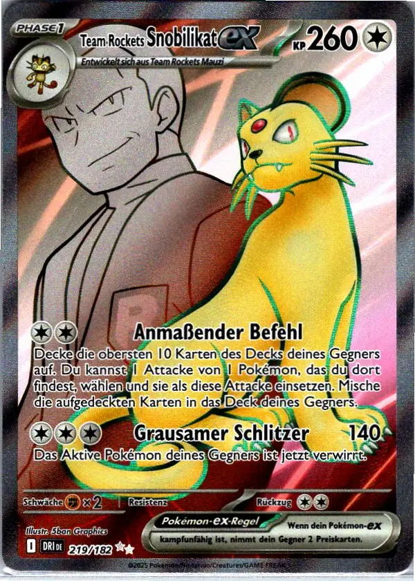 Team Rockets Snobilikat EX (DRI 219) – Pokémon Full Art Karte aus Ewige Rivalen Deutsch
